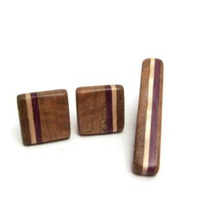 Wood Tie Bar Clip & Cuff Link Set